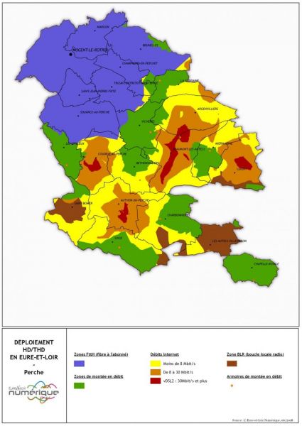Carte de déploiement du haut débit sur la Communauté de Communes du Perche